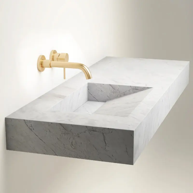 Plan Vasque Gauche, 121x46x12, Marbre Elba White, Lake